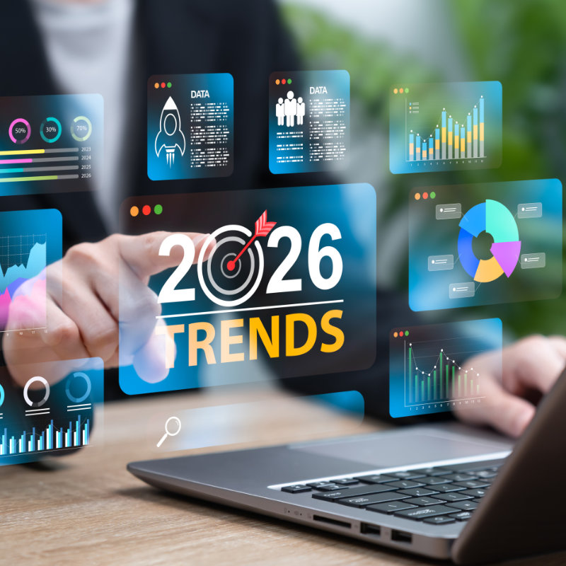 Digital trends and data visualisations displayed on a laptop screen